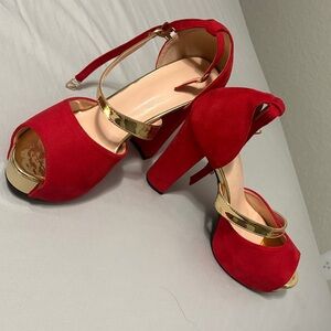 Chic Red and Gold Women's Heels